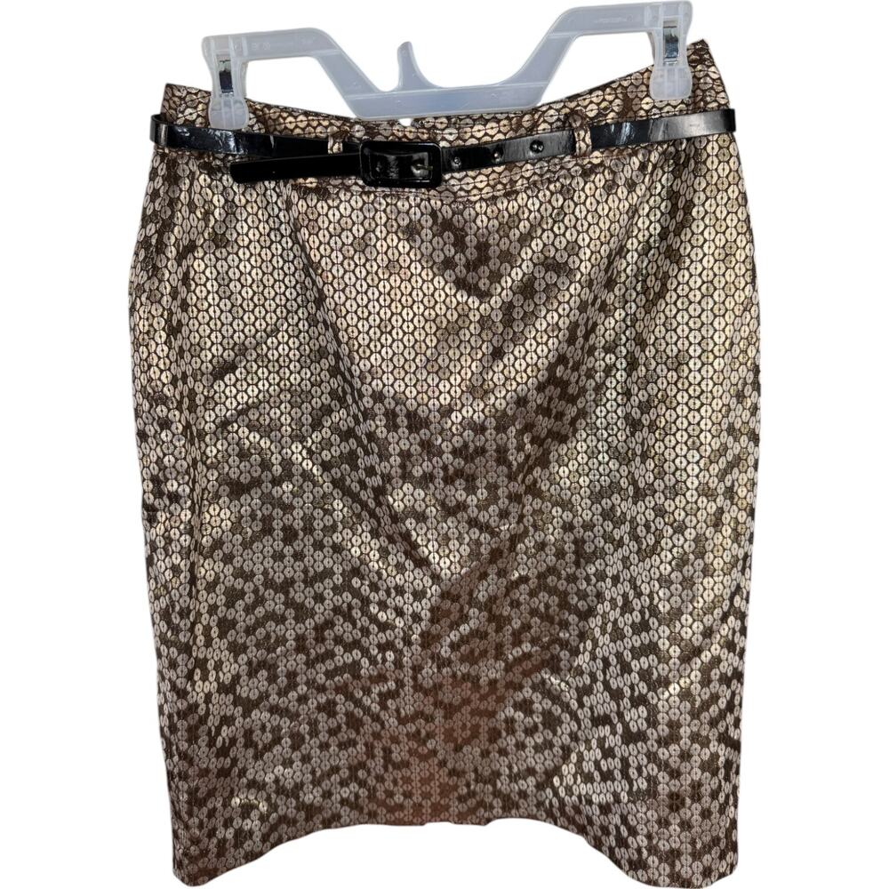 Worthington Gold Metallic Sequin Pencil‎ Skirt with Belt Women’s Size 8